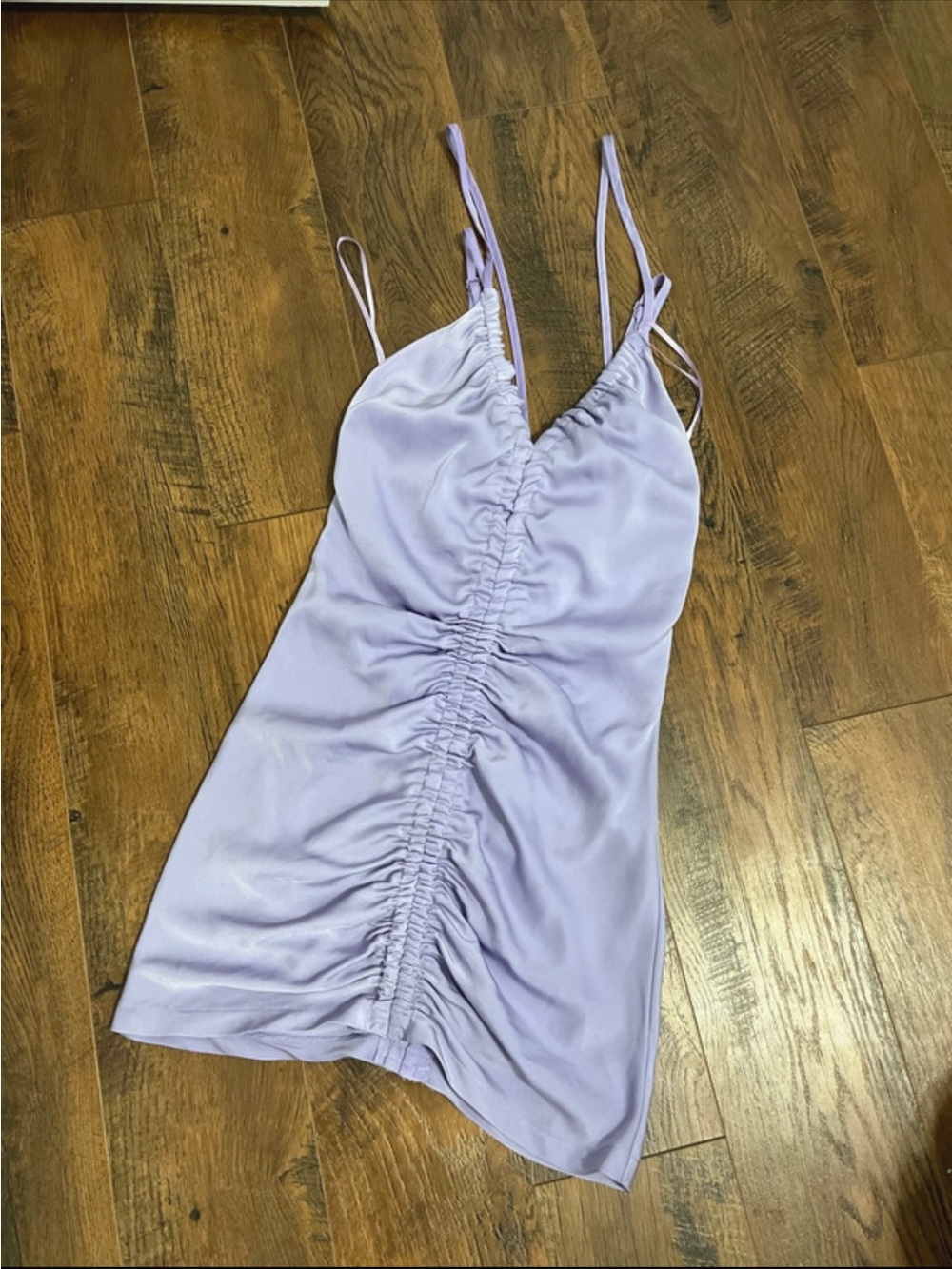 DO+BE Lilac Ruched Slip Mini Dress with Adjustable Straps